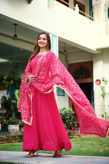 Heavy Embroidered Georgette Anarkali Kurta Set for Women with Full Flare Lace Dupatta Wedding & Festive Ethnic Wear Traditional Indian Party Outfit thumbnail 2