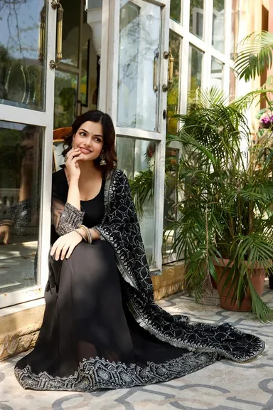 Heavy Sequence Embroidery Anarkali Kurta Set| Medium Size | Ethnic Wear for Women Party & Festive Use | Elegant Designer Collection thumbnail 1
