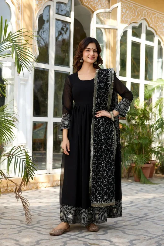 Heavy Sequence Embroidery Anarkali Kurta Set| Medium Size | Ethnic Wear for Women Party & Festive Use | Elegant Designer Collection image 3