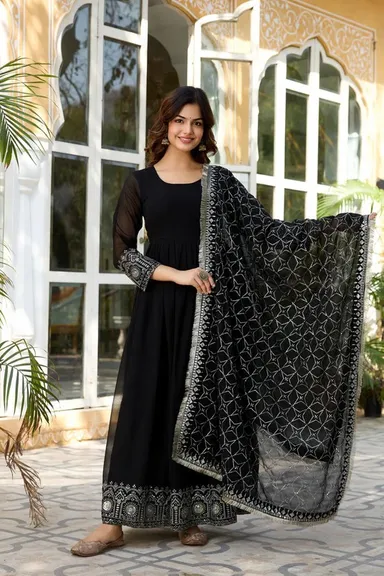 Heavy Sequence Embroidery Anarkali Kurta Set| Medium Size | Ethnic Wear for Women Party & Festive Use | Elegant Designer Collection thumbnail 3