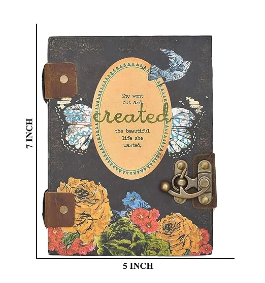 Handmade Cardboard Printed Diary with Buckle Lock | 200 Pages Unruled Journal Notebook | Personal Writing Notepad for Men & Women | Stylish Gifting Diary image 2