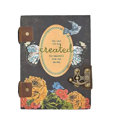 Handmade Cardboard Printed Diary with Buckle Lock | 200 Pages Unruled Journal Notebook | Personal Writing Notepad for Men & Women | Stylish Gifting Diary thumbnail 3