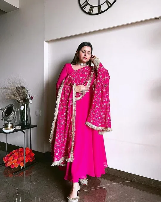 Rani Anarkali Kurta Set With Dupatta | Heavy Sequence Embroidery | Micro Cotton Inner | Party Wear for Women image 3