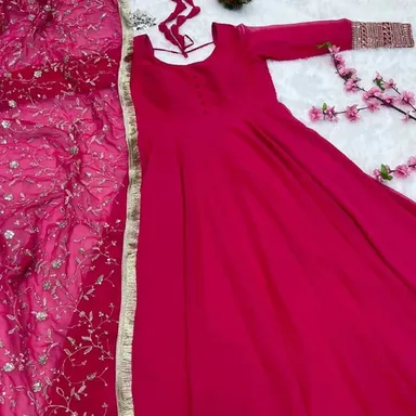 Rani Anarkali Kurta Set With Dupatta | Heavy Sequence Embroidery | Micro Cotton Inner | Party Wear for Women thumbnail 3