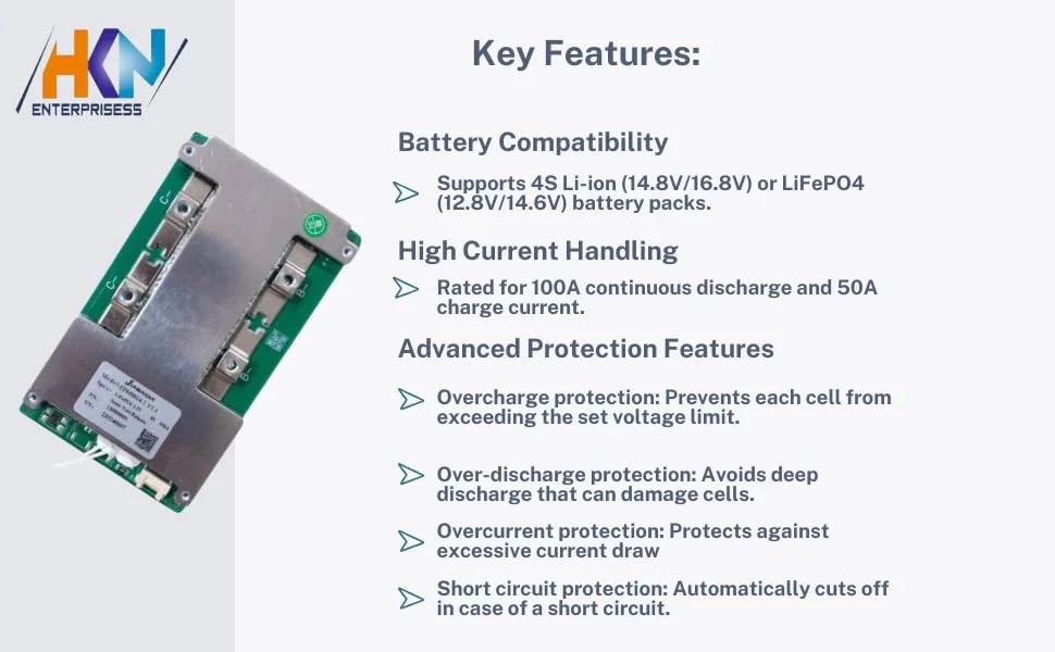 High Current 12 V Battery Management System | Over‑charge / Discharge Protection| 4S 100A LiFePO4 BMS  image 5