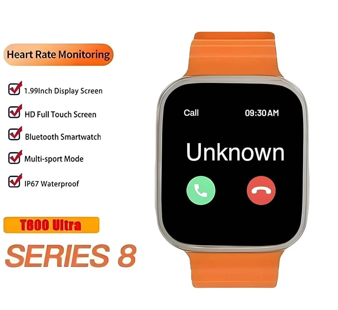 Ultra Smartwatch | 1.99" HD Display| Bluetooth Call| Wireless Charging, Fitness Tracker| Waterproof | Android & iOS Compatible (Black, Orange) image 1