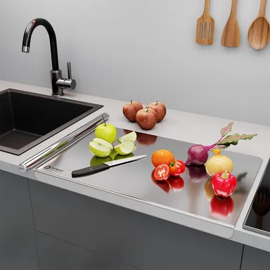 Stainless Steel Cutting Board 42×32 cm | Durable hygienic metal chopping board | Heavy‑duty platform for kitchen use  thumbnail 2