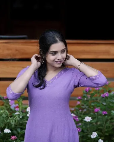 Women’s Cotton V-Neck |Straight Kurti with Pant Set Purple M | Daily Wear Ethnic Outfit thumbnail 1