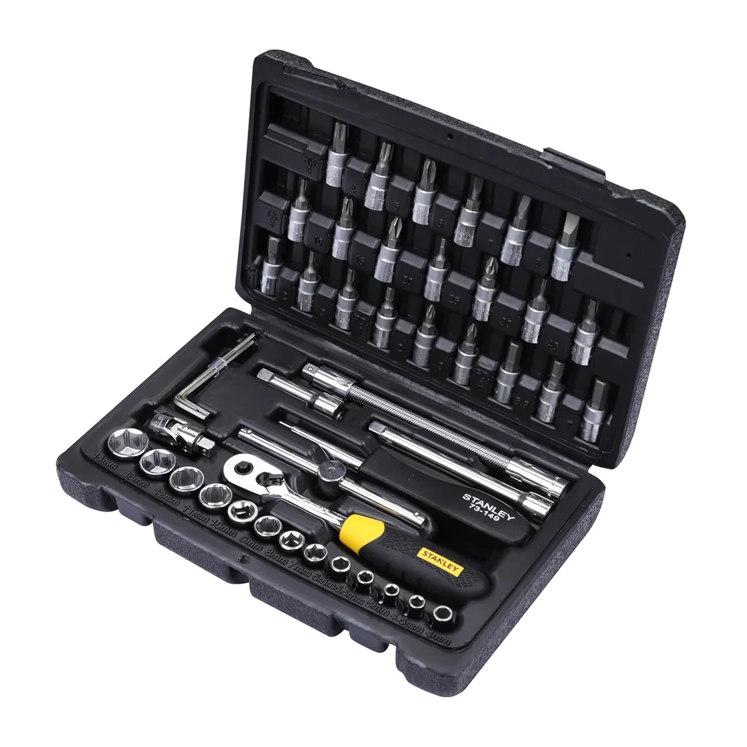 STANLEY 1/4 Inch Sq Dr Socket Set for Mechanics | Compact Ratchet Tool Kit| DIY Car & Bike Use| 46 Pcs image 2