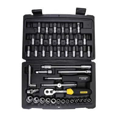 STANLEY 1/4 Inch Sq Dr Socket Set for Mechanics | Compact Ratchet Tool Kit| DIY Car & Bike Use| 46 Pcs  thumbnail 0