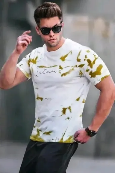 Men’s Printed Round Neck Cotton Tee | Allover Print| XL thumbnail 1
