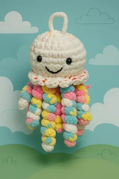 Handmade Crochet Jellyfish| Toy for Babies | Soft Plush| Infant Safe Newborn Gift| Baby Shower Ocean-Themed Nursery Plush thumbnail 3
