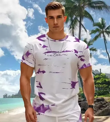 Men’s Allover Printed Round Neck Cotton T-Shirt S | Stylish Casual Wear | Breathable Fabric thumbnail 0