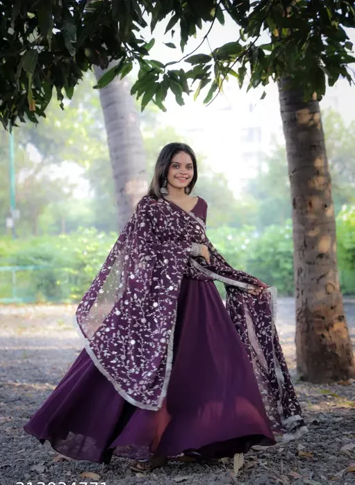 Purple Sequence Embroidered Anarkali Kurta Set | Georgette Gown | Festive Wear | Size XL image 2