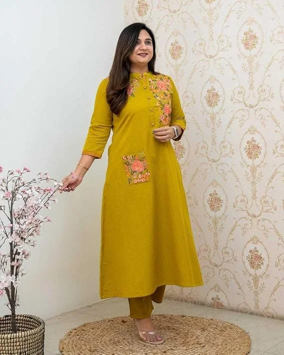 Cotton printed straight kurti with pant | Breathable floral kurti set| Floral kurti set image 5