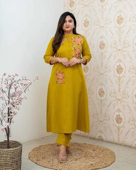 Cotton printed straight | kurti with pant | breathable floral kurti set for women image 2