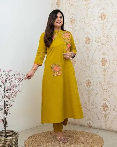 Cotton printed straight | kurti with pant | breathable floral kurti set for women thumbnail 4