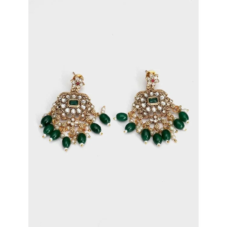 Premium Kundan Bridal Necklace Set | Green & Ruby Red Stones| Wedding Jewellery with Earrings | Festive Heavy Choker for Women image 2