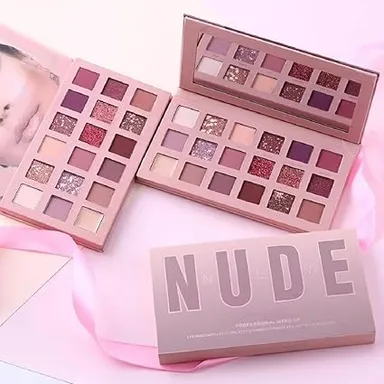 Nude Edition 18 Color Eyeshadow Palette with 10 Makeup Brushes and Puff Matte Shimmer Shades for Daily Party Makeup thumbnail 0