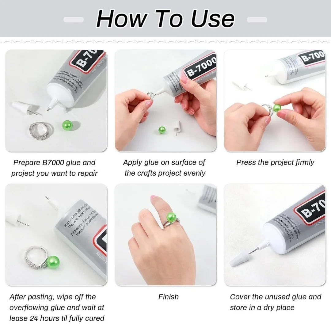 B‑7000 Multi‑Purpose Transparent Adhesive Glue 50 ml Pack of 2 | High Viscosity Flexible Waterproof Bond for Jewellery Phone Screen Repair Craft Use image 2