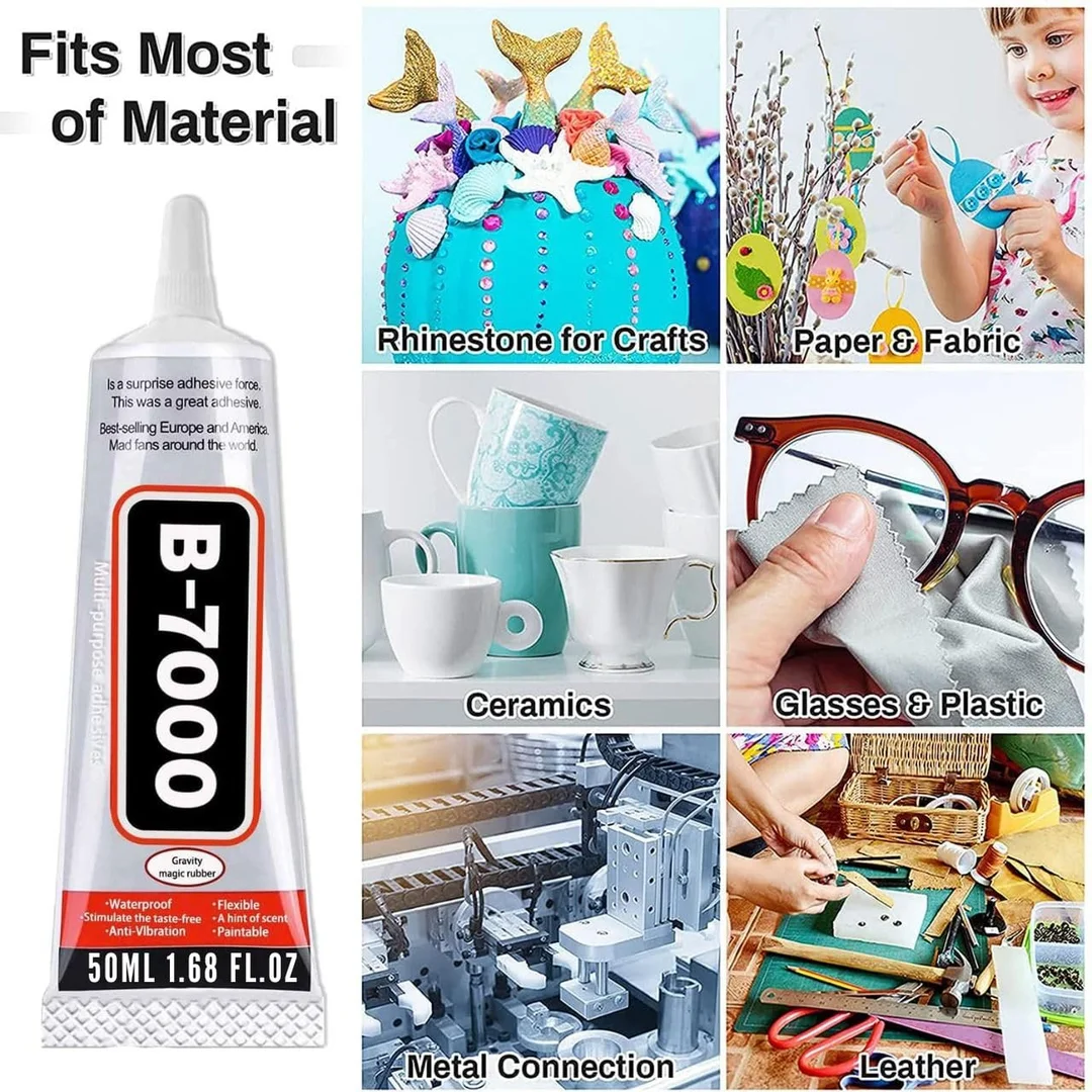 B‑7000 Multi‑Purpose Transparent Adhesive Glue 50 ml Pack of 2 | High Viscosity Flexible Waterproof Bond for Jewellery Phone Screen Repair Craft Use image 3