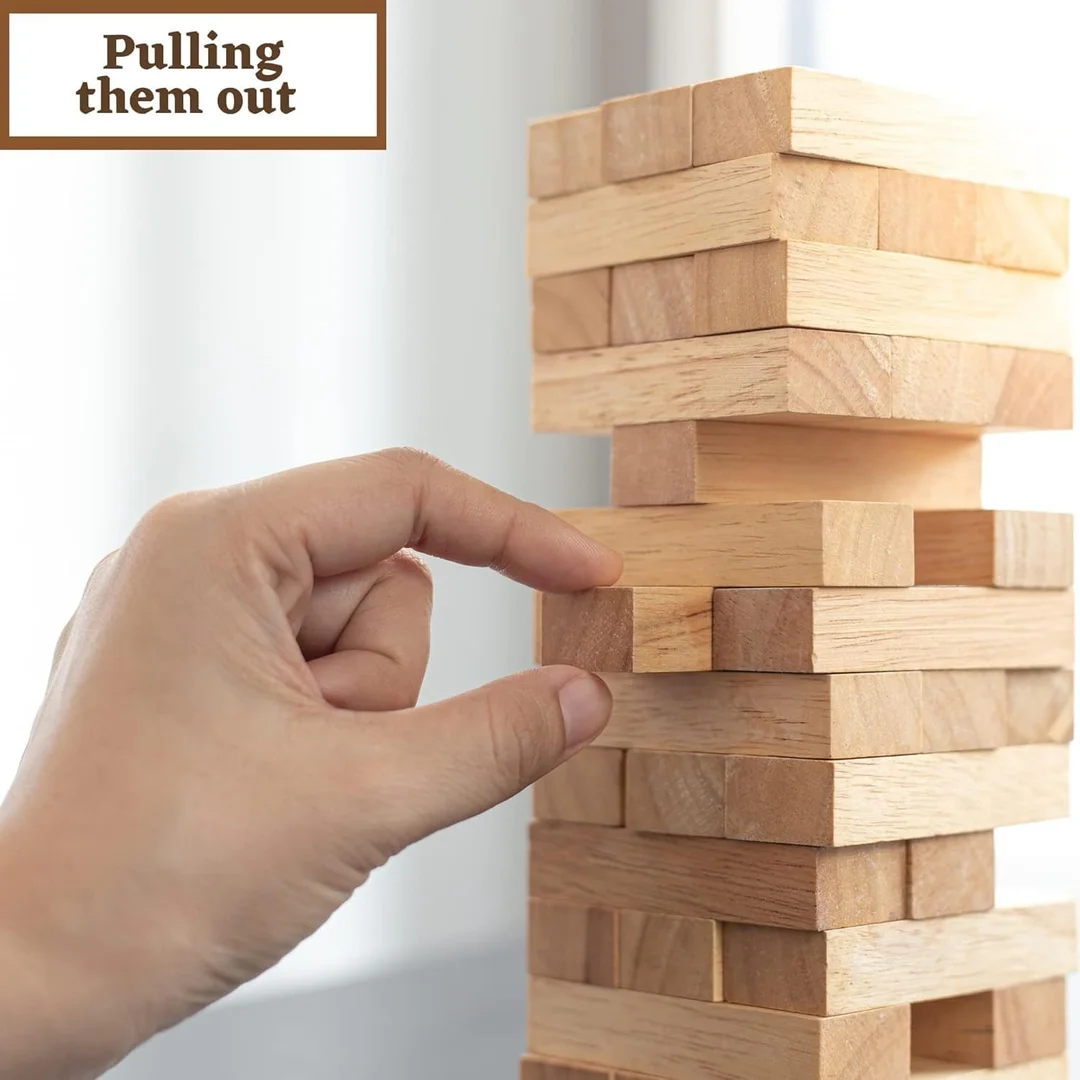 Mini Wooden Jenga Block Game 51 pcs Stack Tower Toy for Kids 3+ Family Fun Party Game Eco-Friendly Tumbling Blocks Strategy Skill Toy image 3