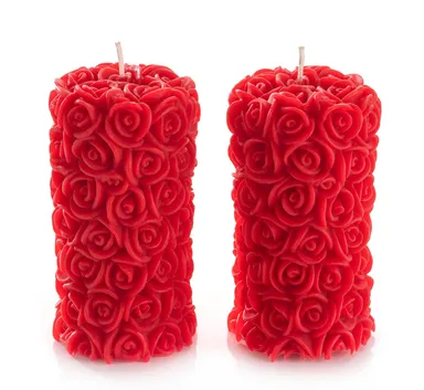 Premium Red Rose Flower Shape Scented Pillar Candle Set Pack of 2 for Home Decor Romantic Smokeless Fragrance Wax Romantic Ambience thumbnail 0