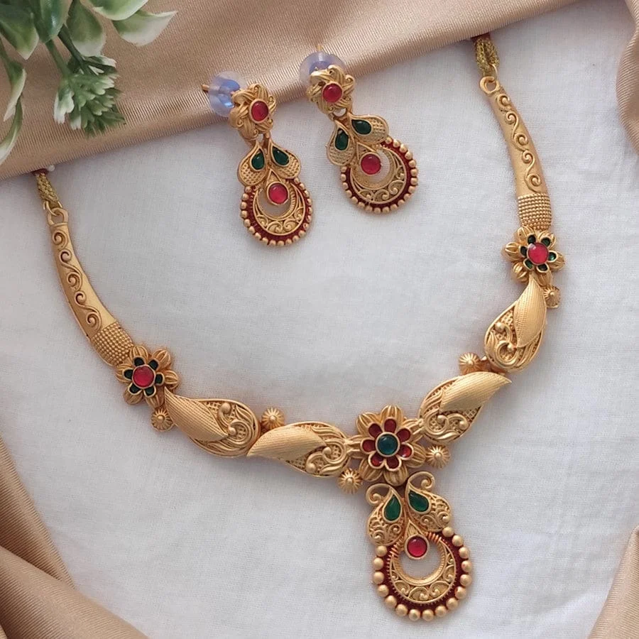 Gold-Plated Pearl Floral Necklace Set | Earrings Included | Premium Bridal Jewellery for Women image 1