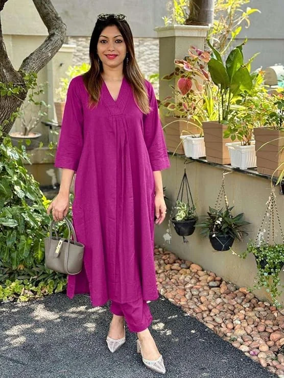 Women’s Cotton Kurti Pant Set | A-Line Straight Maroon Kurta | Casual Ethnic Outfit for Office | Festive & Daily Wear image 2