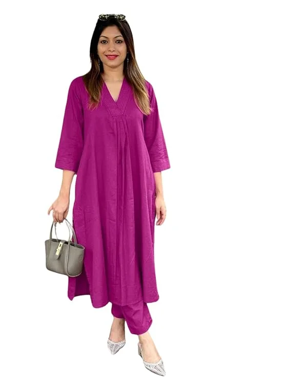 Women’s Cotton Kurti Pant Set | A-Line Straight Maroon Kurta | Casual Ethnic Outfit for Office | Festive & Daily Wear image 1