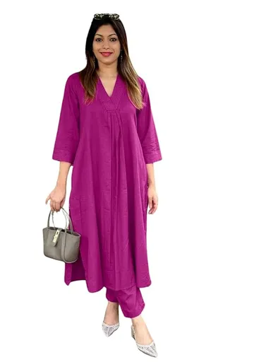 Women’s Cotton Kurti Pant Set | A-Line Straight Maroon Kurta | Casual Ethnic Outfit for Office | Festive & Daily Wear thumbnail 0