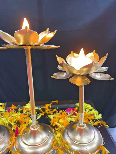 Metal Gold Finish Candle T-light Holder Set of 3|  Festive Diwali Pooja Décor| Elegant Home Temple & Worship Decoration thumbnail 1