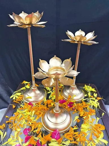 Metal Gold Finish Candle T-light Holder Set of 3|  Festive Diwali Pooja Décor| Elegant Home Temple & Worship Decoration thumbnail 3