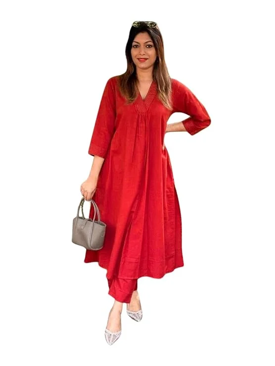 Women’s Cotton Co-ord Set | Straight A-Line Kurti with Pant | Kurti with Pant image 1