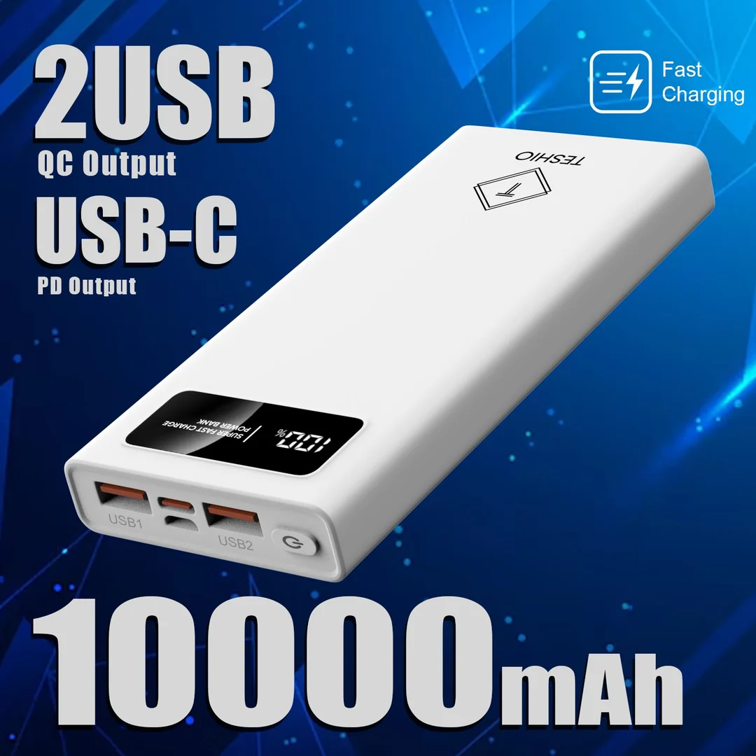 10000mAh White Power Bank | Fast Charging | USB-C & USB-A Ports | Compact Design | Ideal for Travel & Daily Use image 2