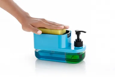 Soap 3-in-1  Pump Dispenser | Dish Liquid Dispenser with Sponge Holder| Stylish Multi-Color Plastic Design for Kitchen & Bathroom Cleaning thumbnail 1