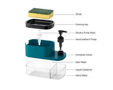 Soap 3-in-1  Pump Dispenser | Dish Liquid Dispenser with Sponge Holder| Stylish Multi-Color Plastic Design for Kitchen & Bathroom Cleaning thumbnail 2