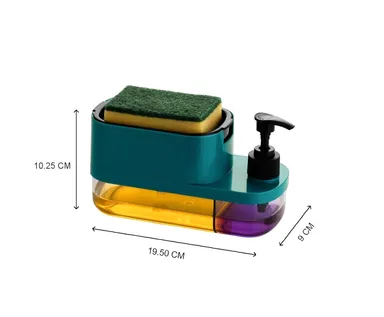 Soap 3-in-1  Pump Dispenser | Dish Liquid Dispenser with Sponge Holder| Stylish Multi-Color Plastic Design for Kitchen & Bathroom Cleaning thumbnail 3