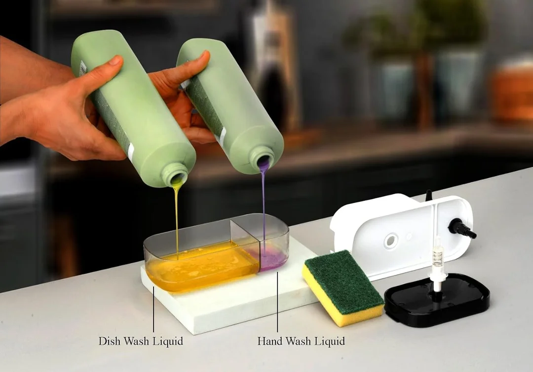Soap 3-in-1 Pump Dispenser | Dish Liquid Dispenser with Sponge Holder| Stylish Multi-Color Plastic Design for Kitchen & Bathroom Cleaning image 5