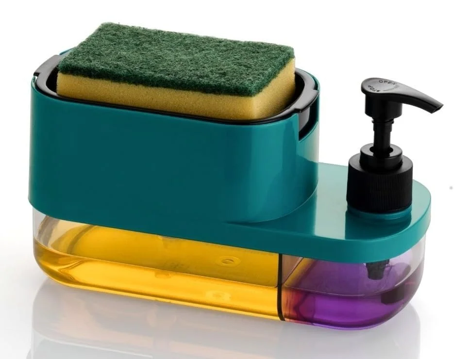Soap 3-in-1 Pump Dispenser | Dish Liquid Dispenser with Sponge Holder| Stylish Multi-Color Plastic Design for Kitchen & Bathroom Cleaning image 1