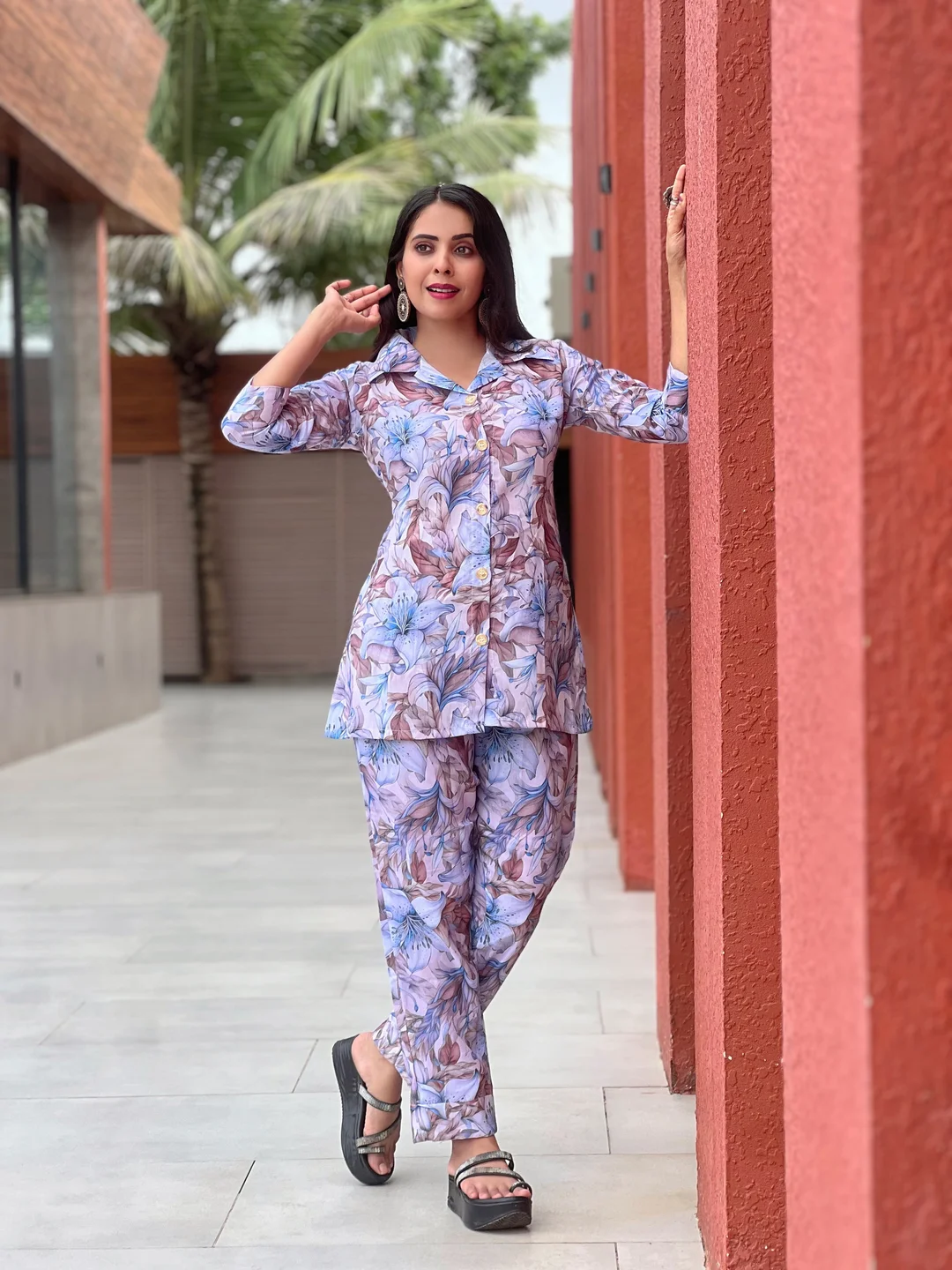 Daily Wear Multicolor Printed Cotton Co‑Ord Set for Women Breathable Cotton Lounge Top & Printed Pant Two-Piece Outfit Comfortable Casual Summer Daily Wear image 4