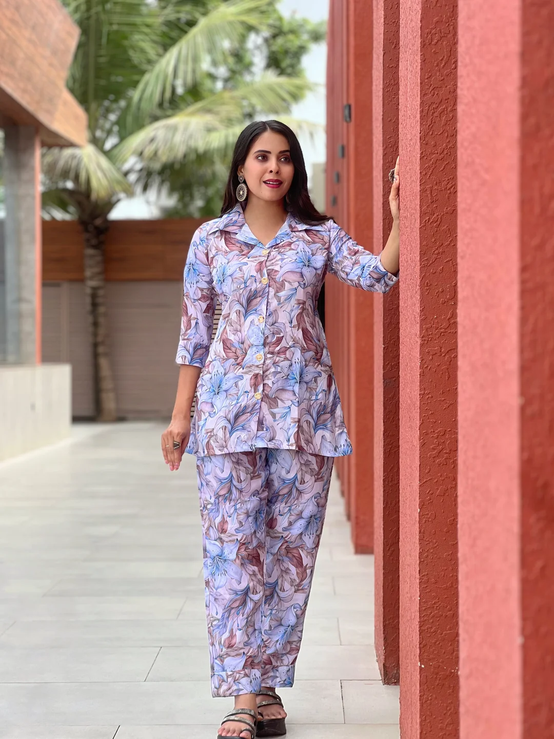 Daily Wear Multicolor Printed Cotton Co‑Ord Set for Women Breathable Cotton Lounge Top & Printed Pant Two-Piece Outfit Comfortable Casual Summer Daily Wear image 2