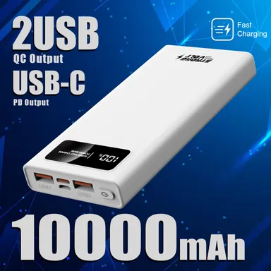 10000mAh Power Bank (White) | 22.5W Fast Charging | Dual USB-C & USB-A Ports | Ultra-Slim Portable Charger for Smartphones & Tablets thumbnail 2