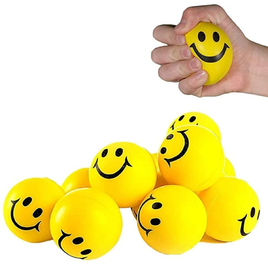 Stress Reliever Smiley Balls | Emoji Yellow Squeeze Balls for Stress Relief & Hand Exercise|Soft Foam Office & Kids Use | Pack of 2| Fun Therapy Ball image 3