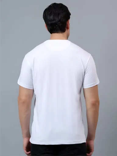 White Round Neck T-shirt Men| Sleek Elegant Cotton Tee| Slim Fit Casual Wear thumbnail 1