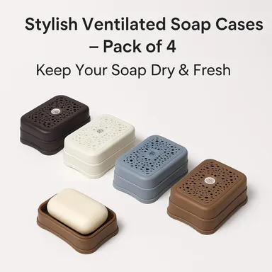 Cliffton Plastic Soap Case Pack of 4 | Multicolour Soap Dish Set | Bathroom Soap Stand Set