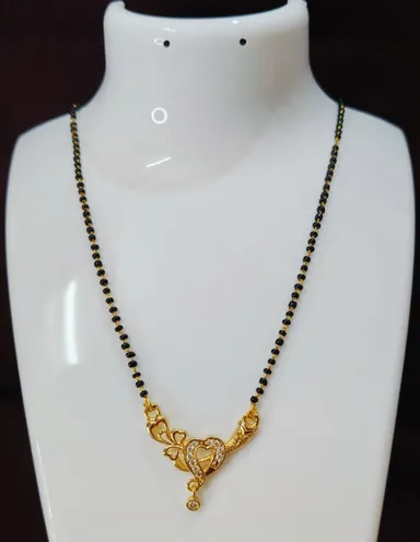 Beautiful Gold Plated Mangal sutra with American Diamonds| Elegant & Stylish Design Adjustable Length |Perfect for Weddings| Special Occasions | Black & Gold thumbnail 0