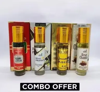 Combo Attar 4x6ml Set: Aseel, Jannatul Firdous, Chandan Sandal – Alcohol-Free Oil thumbnail 0