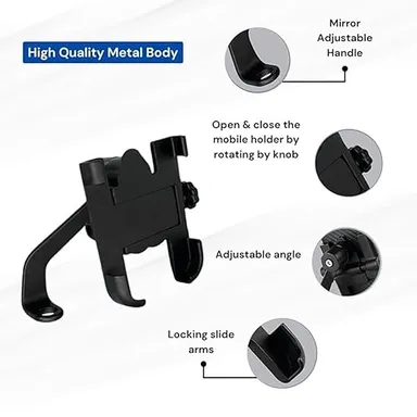 Bike Mobile Holder with USB Charging| Universal Phone Mount for Motorcycle| Waterproof| Handlebar Phone Holder for iPhone/Samsung| Compatible with All Bikes thumbnail 1