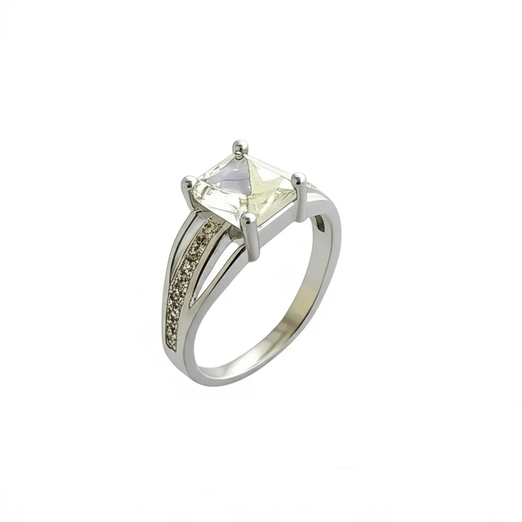 Elegant Engagement Ring for Women with Square Cut CZ Stone |Sparkling Accents image 3